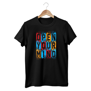 T-shirt imprimé avec le slogan « Open Your Mind » de HMR – Vente en gros, t-shirt unisexe surdimensionné en coton 100% lourd, tricoté, style streetwear - Product Image 1