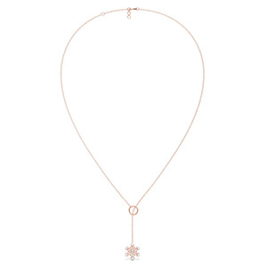 Collar con colgante de copo de nieve y diamantes, con eslabones circulares en oro rosa y diseño con acentos de cuentas de piedra blanca - Product Image 3