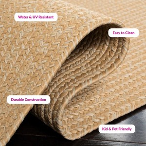 Tapis de sol moderne en jute tressé, rectangulaire, à tissage plat, avec dos antidérapant en caoutchouc, pour couloir, écologique et adapté aux animaux domestiques - Product Image 3