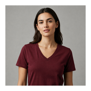 T-shirt en coton uni à col en V pour femme, qualité export, 140g, style décontracté chic, personnalisable OEM, marque privée, vente en gros - Product Image 1