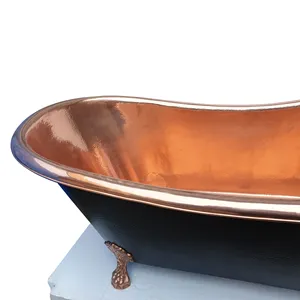 Stylish Hammered Clawfoot Copper Bathtub with Copper Interior and Black Exterior for Luxury Bathroom and Spa - Product Image 6