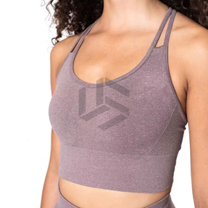 Vente directe usine – Ensemble de yoga 2 pièces pour femme, taille haute unie, élastique, respirant, écologique, avec logo frontal, en Spandex/Polyester - Product Image 3