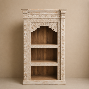 Estantería de exhibición vintage de madera maciza tallada a mano con diseño de arco Jharokha, estantería abierta con estantes de almacenamiento, mueble con diseño de templo para decoración del hogar - Product Image 4