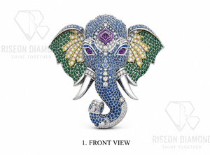 Broche de Plata de Ley 925 de Lujo con Elefante y Gemas Multicolor, Diseño Real, Pin de Solapa para Traje Sherwani, Pieza Destacada - Product Image 3
