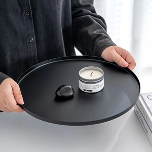 Minimalist <b>Black</b> Round Tray With Two Pink <b>Roses</b> Decorative Display Surface - Product Image 4