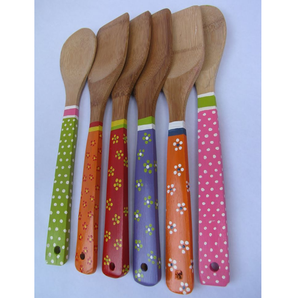 Ensemble de cuillères en bois imprimées colorées avec des poignées à motifs floraux, lavables au lave-vaisselle, vaisselle moderne, cuillères décoratives - Product Image 1