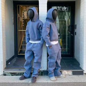 Ensemble de survêtement en molleton gris anthracite pour homme, deux pièces, sweat à capuche zippé et pantalon de survêtement à jambes larges, streetwear décontracté, vêtements de sport - Product Image 4