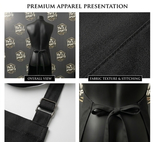 Delantal de Algodón Negro, Tejido, con Tirantes Ajustables, Unisex, para Restaurante o Bar - Product Image 4