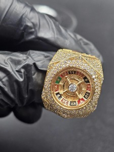 Anillo de Hip Hop con Incrustaciones de Diamantes de Imitación, Ruleta, Plata 925, Chapado en Oro Amarillo de 14K, Anillo con Rueda de Casino y Piedras de Moissanita, Joyería de la Suerte para Juegos de Azar - Product Image 2