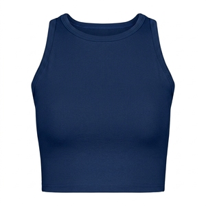 Women Solid Color Crew Neck Sleeveless Tank <b>Top</b> Casual Breathable Knitted Spandex Polyester <b>Crop</b> <b>Top</b> - Product Image 1