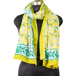 Wholesale Hand Block Printed Cotton Long Scarf Eco-Friendly Organic Mulmul <b>Sarong</b> Natural Dye Paisley Floral Unisex Summer Scarf - Product Image 5