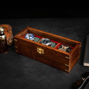 Wooden Jewelry Watch Box for Men and Women 3-Slot Watch Organizer <b>Display</b> <b>Case</b> with Hinged Lid Grey Storage - Product Image 3