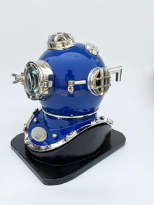 Casco de Buceo Azul Vintage, Escultura Decorativa Náutica, Casco de Buzo de Aguas Profundas con Acabado Plateado, Decoración para el Hogar, Oficina, Bar, Estilo Náutico - Product Image 4