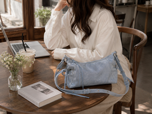 Light Blue Microfiber <b>Shoulder</b> <b>Bag</b> With Tassel Flap Closure Minimalist <b>Women's</b> Daily Messenger <b>Bag</b> - Product Image 4