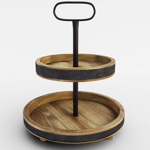 Elegant 2 Tier Mango Wood & Metal Cake Stand Display Stand For Desserts Cupcakes Or Kitchen Organization Vintage Dessert Holder - Product Image 1