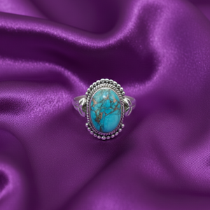 Bague ovale en turquoise bleu cuivre, argent sterling 925, faite à la main, style vintage bohème, bijou pour femme, cadeau de Noël - Product Image 6