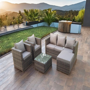 Juego de conversación al aire libre para todo tipo de clima Sofá Seccional de mimbre con cojín para uso en apartamentos o almacenes - Product Image 1