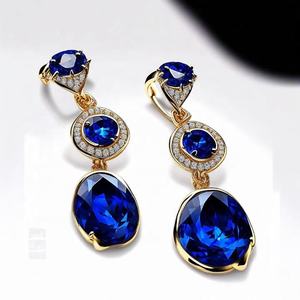 Exquisitos pendientes de gota de Calcedonia azul chapados en oro, la última joyería de moda exclusiva - Product Image 2