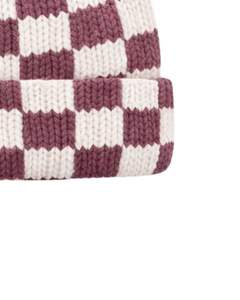 Gorro de punto personalizado con diseño de tablero de ajedrez en malva y blanco, gorro de invierno cálido con puño, gorro de punto acrílico suave, unisex, estilo urbano. - Product Image 4