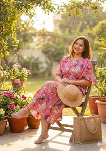 Caftán Floral de Algodón Indio Hecho a Mano, Transpirable y Ligero, Vestido de Playa para Primavera, Verano y Otoño - Product Image 4