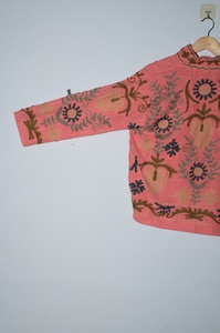 Chaqueta Bomber de Punto para Mujer, Color Rosa, Bordada a Mano, Transpirable, Ecológica, Estilo Boho, con Mangas de Murciélago de Algodón Floral, para Invierno y Otoño - Product Image 3