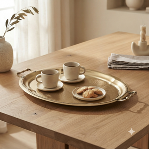 Handcrafted Brass <b>Serving</b> <b>Tray</b> with Handles <b>Large</b> Round Decorative Ottoman <b>Tray</b> for Hotel Restaurant Home Decor Wholesale Supply - Product Image 4