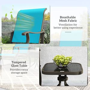 Set Bistrot da Esterno in 3 Pezzi con Telaio in Acciaio e Tavolo con Piano in Vetro Temperato Blu Brillante per Arredamento da Giardino e Patio - Product Image 5