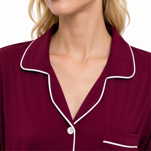 Ensemble de pyjama court en satin pour femme – Léger, respirant, séchage rapide, confortable, avec passepoil contrastant, coupe décontractée – Idéal pour l'été - Product Image 5