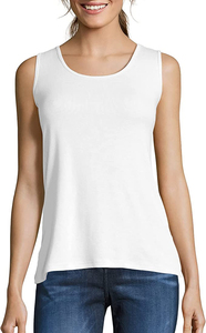 Women's Pink 100% Cotton Eco-Friendly Breathable Scoop Neck Knitted Tank <b>Top</b> Casual Solid Color Regular Length Sleeveless - Product Image 4