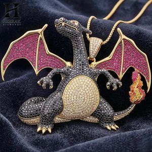 Collier Pendentif Dragon Ailé Noir Iced Out Style Hip Hop Personnalisé pour Hommes - Breloque Dragon Volant Anime - Product Image 3