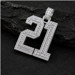 Colgante de Plata 925 con Moissanita y Número Inicial, Estilo Hip Hop, Unisex, Joyería Fina, Regalo para Hombres y Mujeres - Product Image 4