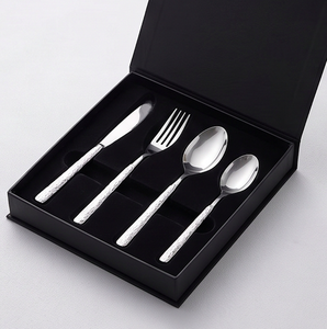 Ensemble de couverts en acier inoxydable avec poignées texturées, finition miroir, couteau, fourchette, cuillère, cuillère à café, design minimaliste, couverts de mariage - Product Image 6