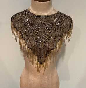 Cape d'épaule en polyester doré bronze pour femme avec franges perlées et broderie florale à sequins par COTTON COUTURE pour mariage et soirée - Product Image 1