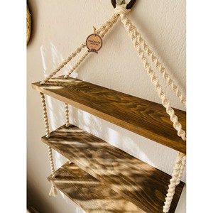 Mango Wood with Cotton Macram wooden <b>wall</b> <b>shelves</b> and <b>floating</b> <b>shelves</b> OEM Custom Wholesale | Aqdus Saleem India - Product Image 3