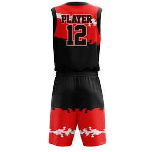 Maillots de basket-ball personnalisés réversibles pour adultes, en polyester imprimé, nouvelle conception rouge et noir, grande taille, sur mesure - Product Image 3