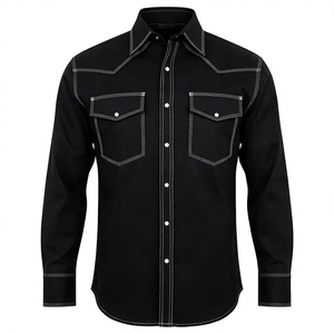 Chemises de travail pour hommes en coton léger et respirant de haute qualité 2025, style occidental, avec surpiqûres contrastées et impression sérigraphiée - Product Image 5