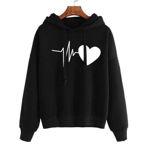 Sudadera con Capucha para Mujer, Diseño Casual Holgado con Estampado de Latido de Corazón, Otoño/Invierno 2026, Venta al Por Mayor, Personalizable con Logotipo - Product Image 3