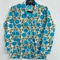 Ensemble pyjama 3 pièces pour femmes, imprimé floral, 100% coton, manches courtes, taille élastique, vêtements de nuit respirants et doux pour le printemps et l'automne
