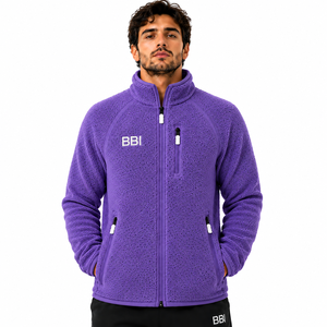 Veste polaire réversible personnalisée bleu ciel en coton 100 % écologique pour homme, fermeture éclair intégrale, col montant, vente en gros, sherpa bleu clair pour l'hiver - Product Image 2