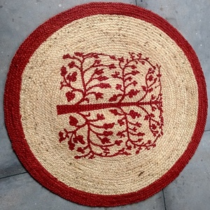 Tapis rond en jute tressé avec imprimé animal, style bohème, fait main pour le salon, décoration de la maison - Product Image 3
