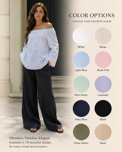 Ensemble de vêtements de vacances bohèmes tissés de qualité supérieure - Blouse blanche élégante à épaules dénudées avec manches longues décontractées et modernes - Product Image 5