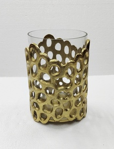 Candle <b>Lights</b> and Designer Jars <b>Leaf</b> Design Home Decor Votive Metal Gold Color Finished Table Decor Hurricane Candlestick Holder - Product Image 4