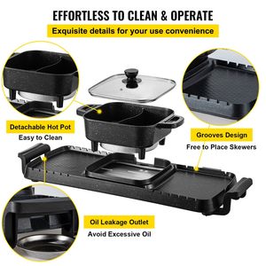 Grill Elettrico 2-in-1 da Interno con Hot Pot 2400W, Piastra BBQ, Griglia Teppanyaki, Doppio Controllo della Temperatura, Spina USA, per Camper - Product Image 6