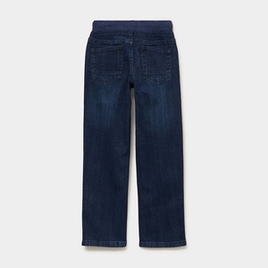 Jean bleu pour garçons, coupe droite, délavage foncé, taille mi-haute, fermeture élastique, coupe classique, longueur complète, en coton, style décontracté, de BD - Product Image 2