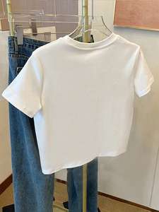 OEM White Crop <b>Top</b> <b>Rhinestone</b> Letter Printed Crew Neck Short Sleeve Slim Fit 100% Cotton Diamonds Blouse Custom Graphic Tee Y2K - Product Image 5