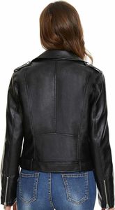 Oversized <b>Black</b> Leather Jacket Women Girls Leather Biker Jacket Bomber Women's Casual <b>Windbreaker</b> Zipper Coat Jackets - Product Image 3