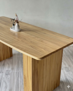 Juego de Mesa de Comedor con Pedestal Acanalado de Teca Sólida y Sillas de Ratán Tejidas a Mano para un Comedor de Lujo Minimalista Ideal para Apartamentos - Product Image 4