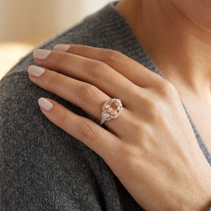 Antique Design Outstanding Precious 18k Rose & White Gold VS SI Diamond Gemstone Jewelries Peach Color Semi Mount Ring for Women - Product Image 4