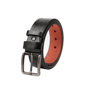 Ceinture en cuir de vachette noir formel avec boucle à ardillon, style moulé monobloc durable pour homme - Product Image 1
