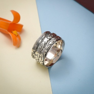 925 Sterling <b>Silver</b> Wide Spinner <b>Ring</b> Texture Band Handmade Rotating Floral Statement <b>Ring</b> for <b>Men</b> & Women - Product Image 4